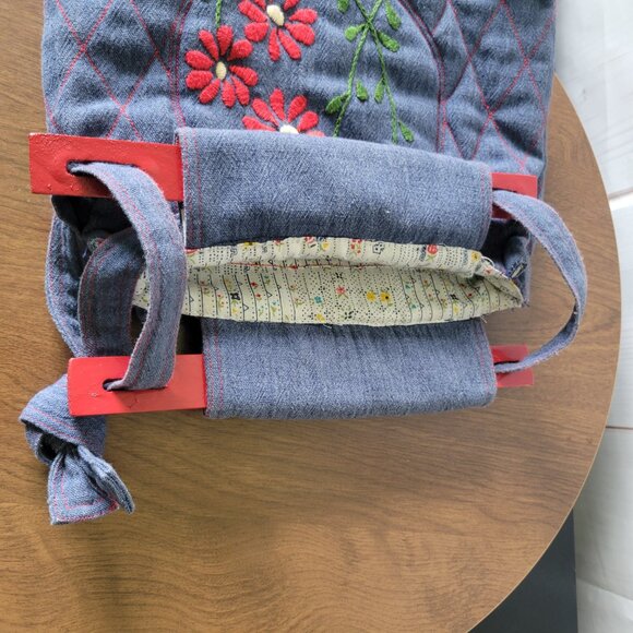 Vintage 1970’s Handmade Reversible Denim Handbag Purse. Embroidered, Quilted Bag - Picture 6 of 11